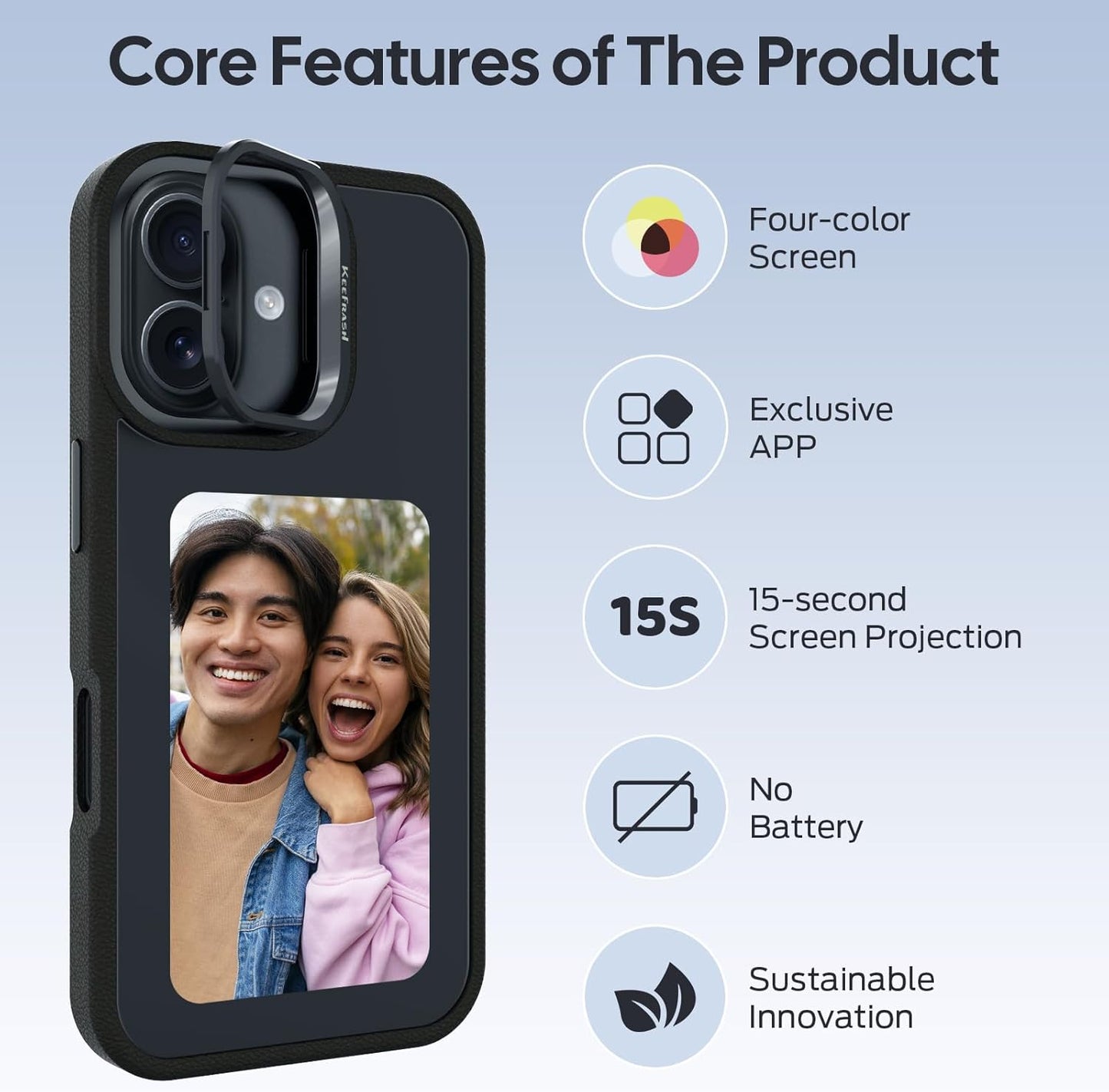 Smart Ink Phone Case for iPhone 16 Pro Max-4.0" HD Four Color E Ink Screen with NFC Transfer,DIY Photo Display Digital Phone Case,Custom Phone Protective Case,Anti-Drop Water-Resistant