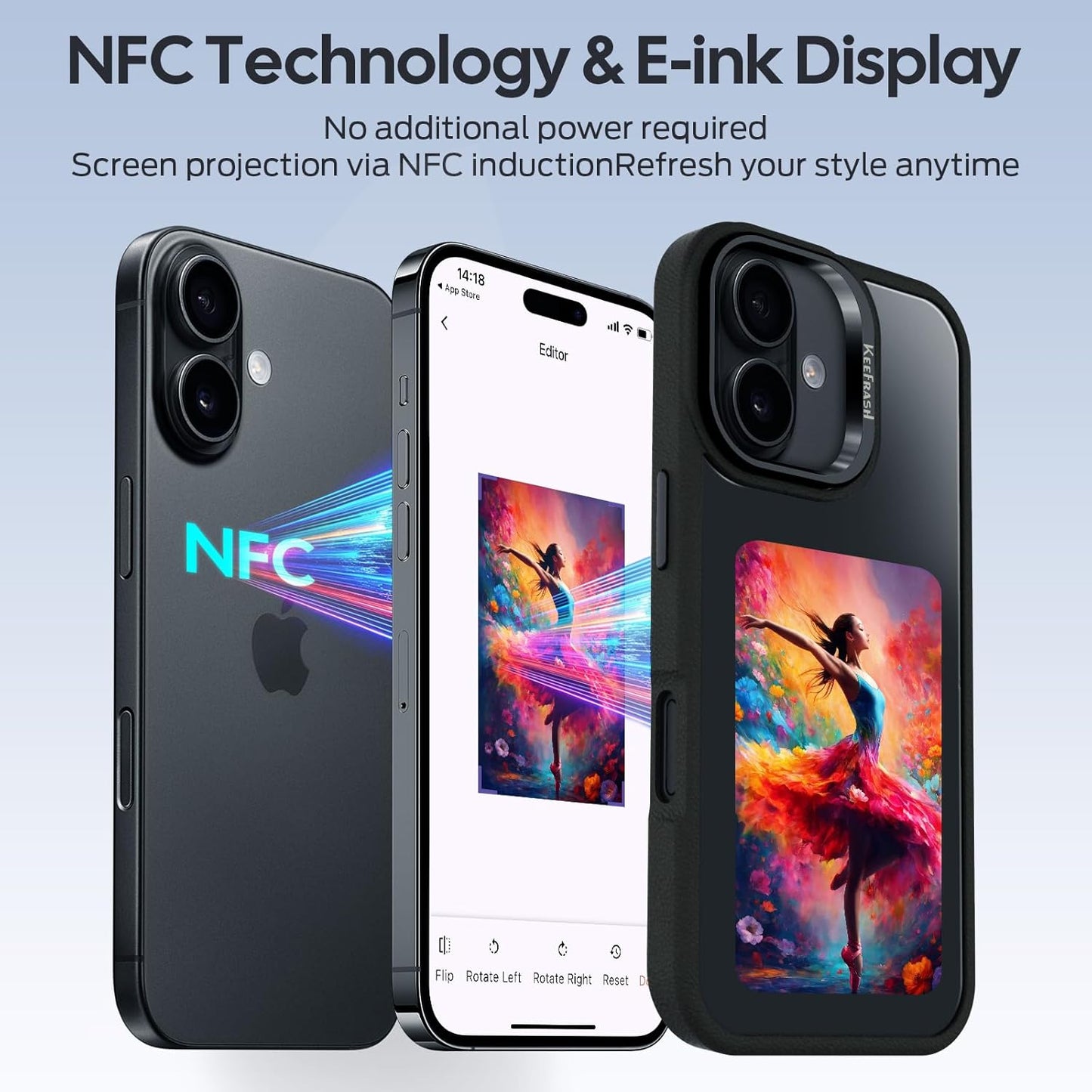 Smart Ink Phone Case for iPhone 16 Pro Max-4.0" HD Four Color E Ink Screen with NFC Transfer,DIY Photo Display Digital Phone Case,Custom Phone Protective Case,Anti-Drop Water-Resistant