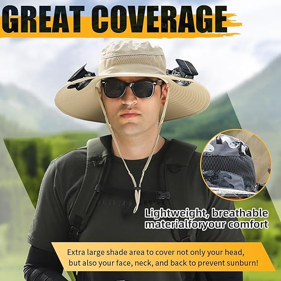 Wide Brim Solar Fan Outdoor Fishing Hat Hats for Men Women & USB Charging,Upf50+