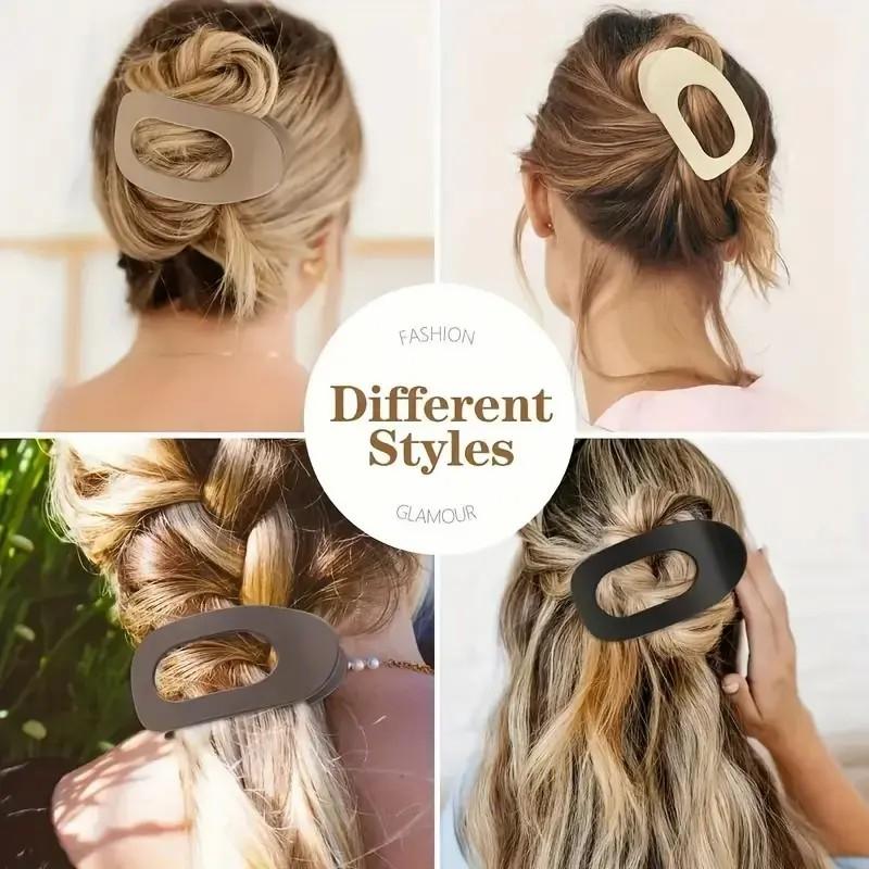 Solid Color Hair Clip, 4pcs Oval Acrylic Hair Clips Set for Women, No Trace Flat Large Hair Clip, Elegant Minimalist Frosted Solid Color Hair Clips for Daily Wear,ldeal Gifts for Her
