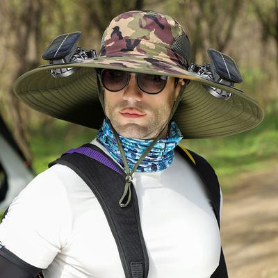 Wide Brim Solar Fan Outdoor Fishing Hat Hats for Men Women & USB Charging,Upf50+