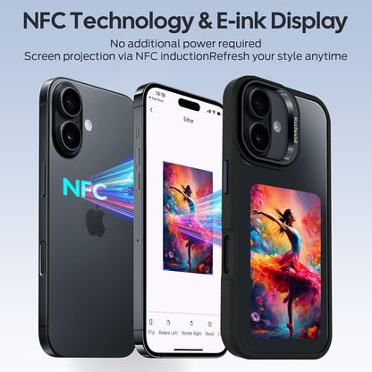 Smart Ink Phone Case for iPhone 16 Pro Max-4.0" HD Four Color E Ink Screen with NFC Transfer,DIY Photo Display Digital Phone Case,Custom Phone Protective Case,Anti-Drop Water-Resistant