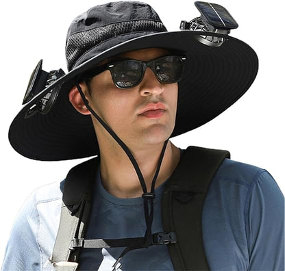 Wide Brim Solar Fan Outdoor Fishing Hat Hats for Men Women & USB Charging,Upf50+
