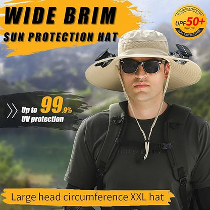 Wide Brim Solar Fan Outdoor Fishing Hat Hats for Men Women & USB Charging,Upf50+