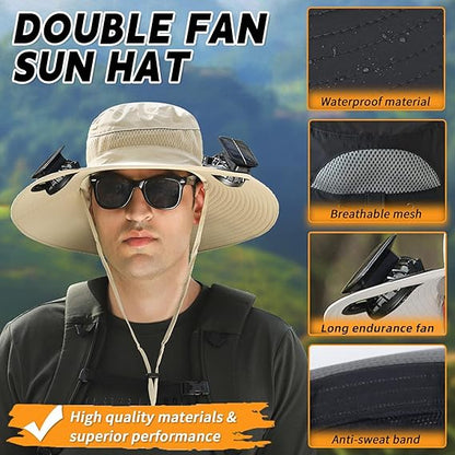 Wide Brim Solar Fan Outdoor Fishing Hat Hats for Men Women & USB Charging,Upf50+