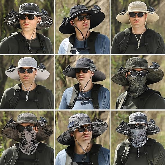 Wide Brim Solar Fan Outdoor Fishing Hat Hats for Men Women & USB Charging,Upf50+